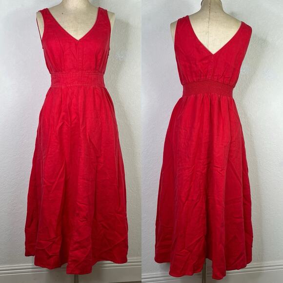 Nicole Miller New York Red Linen Accentuated Waist Flare Dress Size US 2, chic - Picture 1 of 8